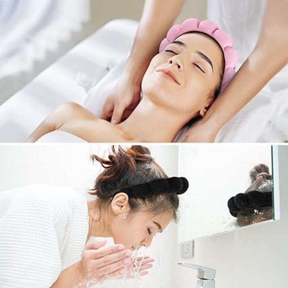 Spa Headbands Set of 2 • Terry Cloth Skincare Face Wash Bands - Picture 7 of 10